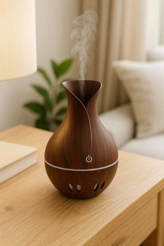 Diffuseur & humidificateur d'huiles essentielles aspect bois foncé