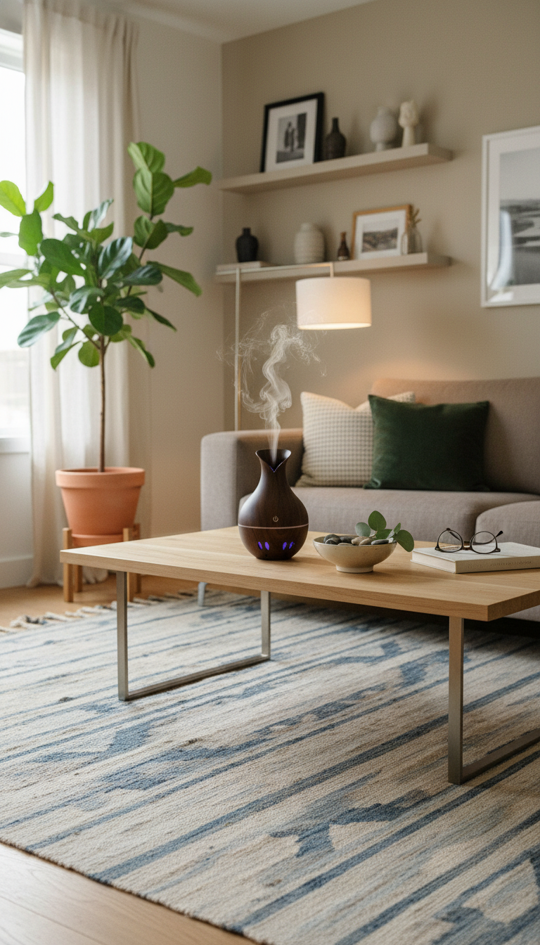 Diffuseur & humidificateur d'huiles essentielles aspect bois foncé