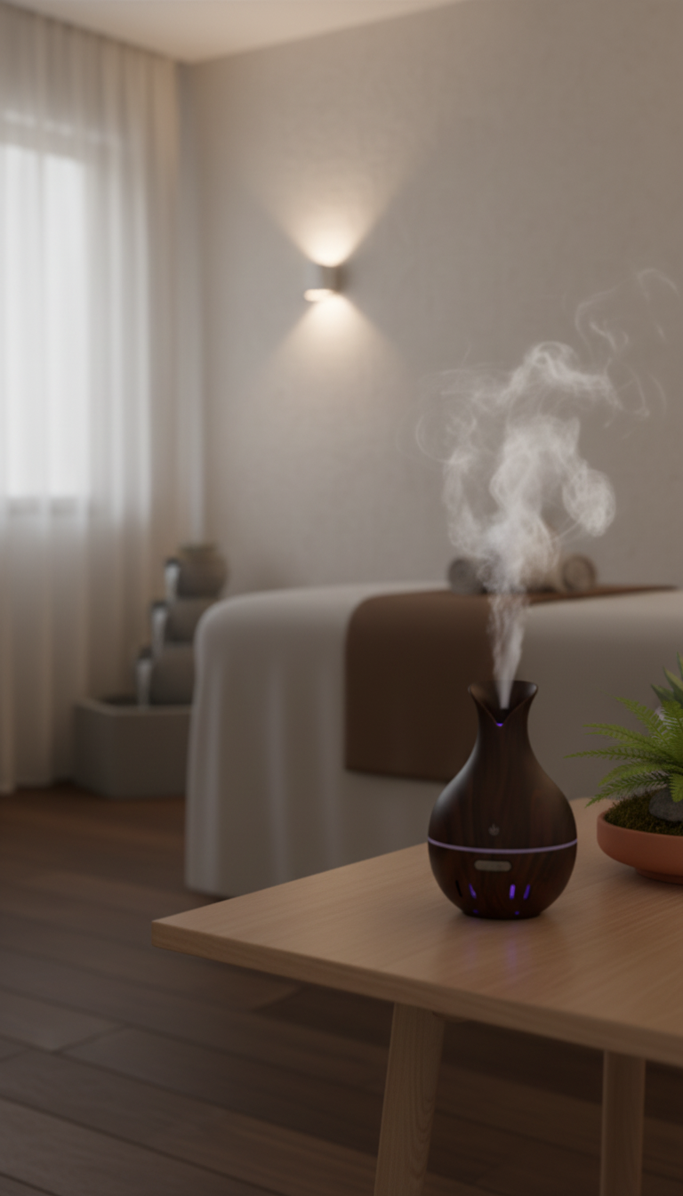 Diffuseur & humidificateur d'huiles essentielles aspect bois foncé