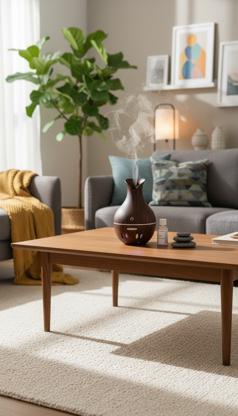 Diffuseur & humidificateur d'huiles essentielles aspect bois foncé